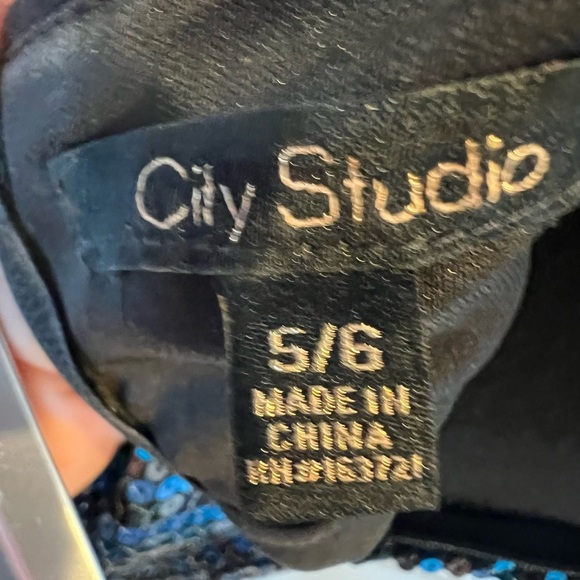 City Studio Sparkling Black and Blue Mini Dress - Picture 3 of 9